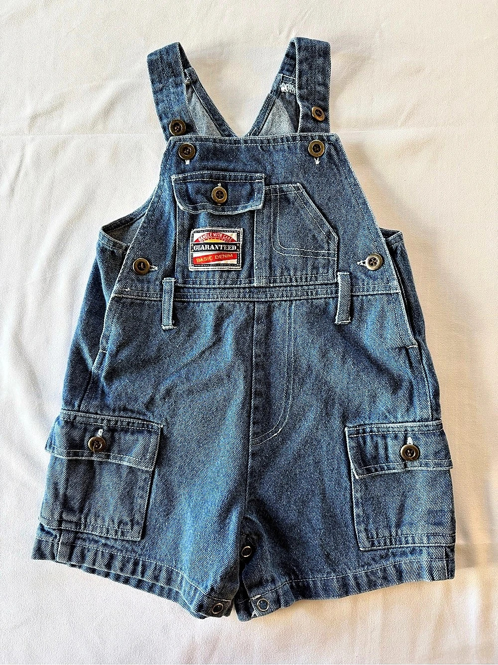 Vintage Basic Denim Baby Shortalls Overalls 18M Cargo 100% Cotton